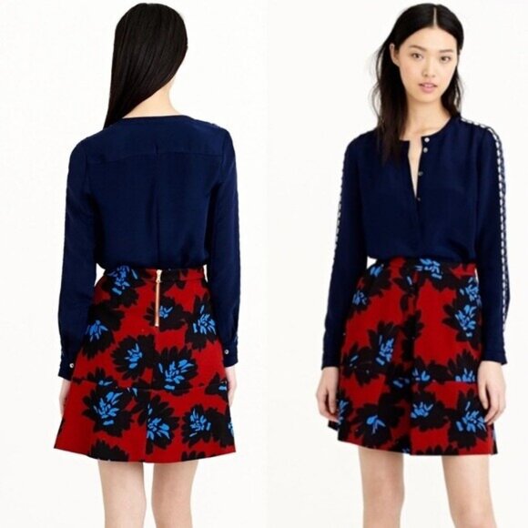 J Crew Skirt Womens Size 4 Firework Floral Mini Gold Exposed Zipper Pockets - Picture 1 of 4